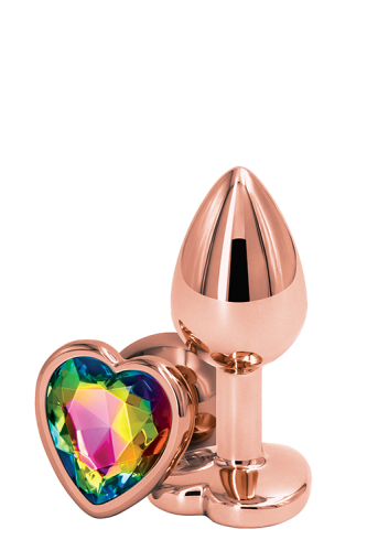 Анальная пробка с радужным кристаллом REAR ASSETS ROSE GOLD HEART RAINBOW S - 1