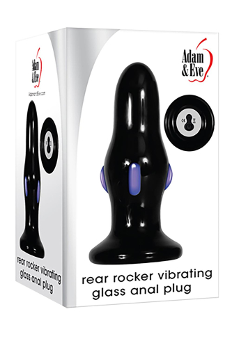 Анальна скляна вібропробка чорного кольору Adam &amp;amp; Eve Rear rocker vibrating glass anal plug - 2