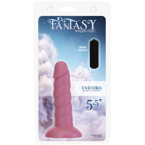 Фалоімітатор ребристий на присосці рожевий Addiction Unicorn Dildo 5.5” та віброкуля у подарунок - 4