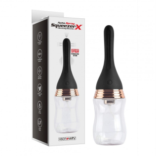 Анальная клизма автоматическая черно прозрачная Vscnovelty Squeezer-X Auto-Spray Vibrating Douche 330 мл