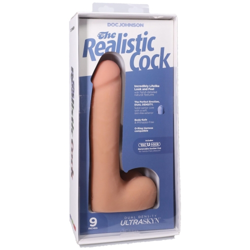 Фаллоимитатор реалистичный на съемной присоске телесный Doc Johnson The Realistic Cock ULTRASKYN - 9 Inch with Balls Vanilla - 8