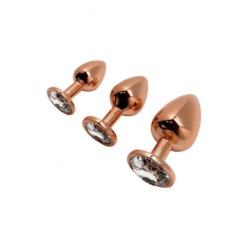 Анальна пробка Золотистого кольору зі сріблястим камінчиком Wooomy Tralalo Metal Plug розмір L - 4