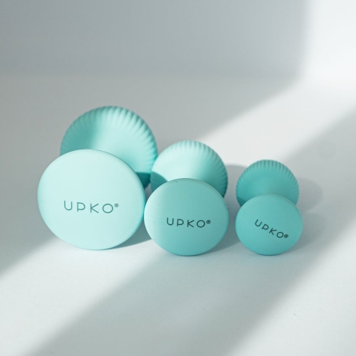 Набір анальних пробок з рельєфом блакитні силіконові UPKO The Mushroom 3 штуки - 3