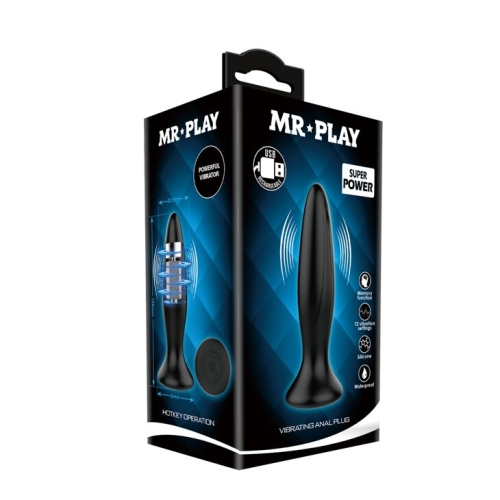 Анальная пробка стимулятор с вибрацией чёрная MR PLAY - 9