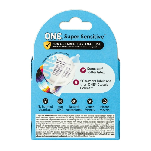 Презерватив для чутливих з великою кількістю мастила ONE Super Sensitive 3 штуки - 2
