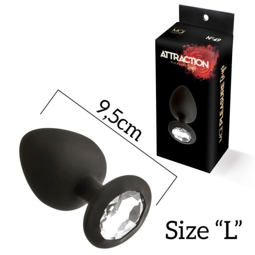 Анальная пробка сликоновая черная с бесцветным кристаллом MAI Attraction Toys длина 11см диаметр 4,5см - 2