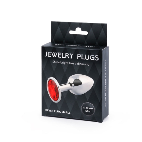 Анальна пробка срібляста з червоним каменем Сваровскі Anal Jewelry Plugs L 72 мм d 28 мм Вага 50г - 3