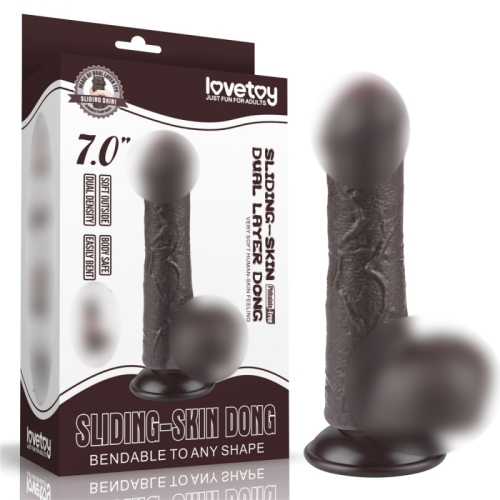 Фаллоимитаор на присоске реалистичный с венками Sliding Skin Dual Layer Dong 7.0 коричневый - 1