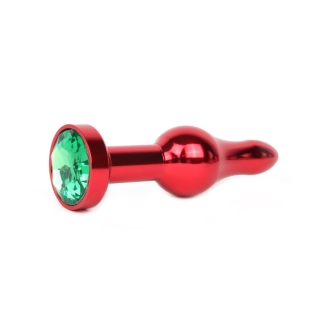 Анальная пробка металлическая JEWELRY красная L 10,3 см D 2,8 см с зеленым кристаллом
