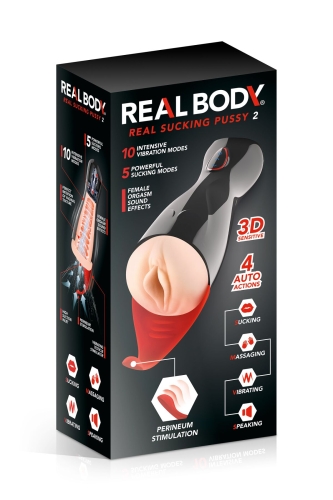 Мастурбатор вагіна з вібрацією Real Body Real Sucking Pussy 2 чорний - 6