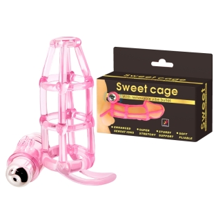 Ажурная насадка на пенис  с вибрацией BAILESWEET CAGE  розовая