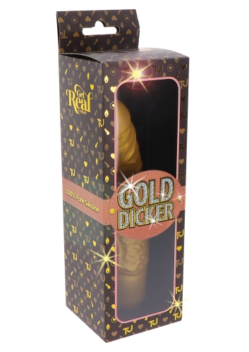 Вібратор великий реалістичний золотистого кольору Toy Joy Gold Dicker довжина 201 мм - 2