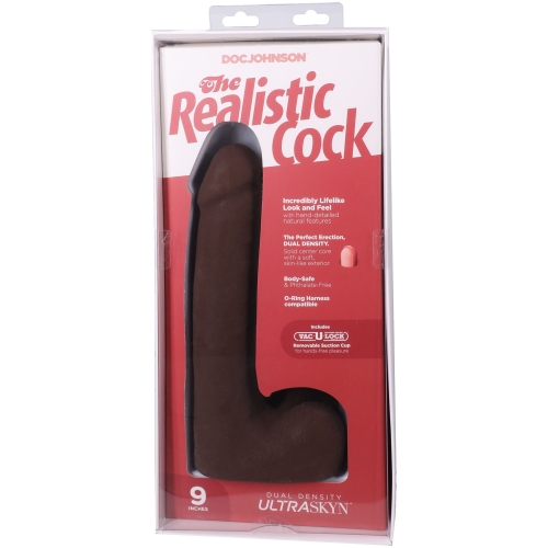 Фаллоимитатор реалистичный на съемной присоске коричневый Doc Johnson The Realistic Cock ULTRASKYN - 9 Inch with Balls Chocolate - 9