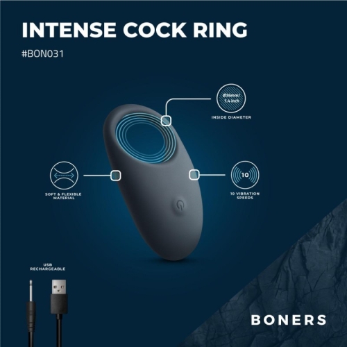 Ерекційне віброкільце на член сірого кольору Boners Vibrating Cock Ring - 3