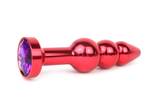 Анальна пробка червона з фіолетовим кристалом Anal Jewelry Plugs L 113 мм D 22x25x29 мм Вага 100г - 1