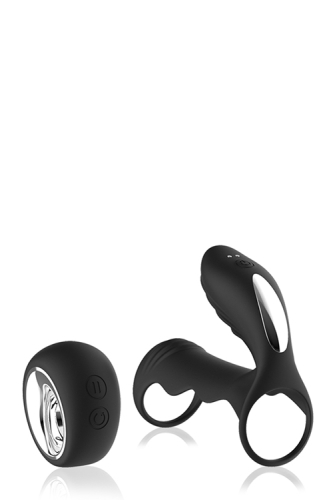 Насадка на член с вибростимуляцией клитора черная с открытой головкой на пульте ДУ Dream Toys - 4