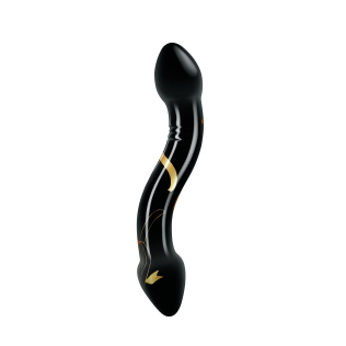 Двухсторонний фаллоимитатор стеклянный черного цвета Secret kisses Handblown double ended dildo длина 190 мм