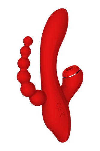 Вакуумный стимулятор тройной с отростком для клитора красного цвета Dream Toys REVOLUTION ANNA - 3