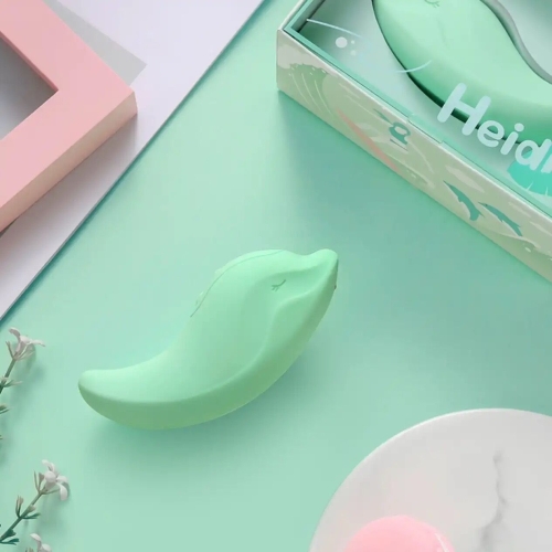Вибратор вагинальный и клиторальный в форме дельфина зеленого цвета KISSTOY Heidi - 6