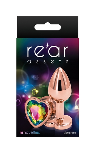 Анальная пробка с радужным кристаллом REAR ASSETS ROSE GOLD HEART RAINBOW S - 2