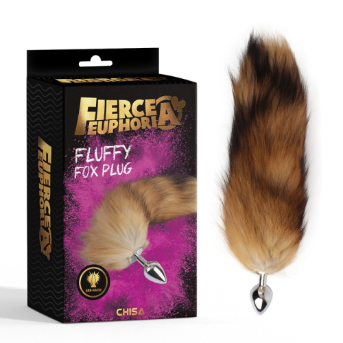 Анальний металевий затор сріблястого кольору з хвостом Chisa Fluffy Fox Plug - 1