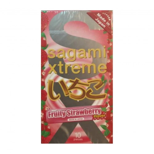 Презервативы супертонкие из натурального латекса с ароматом клубники Sagami Xtreme Strawberry 10 штук - 3