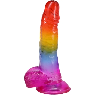 Фаллоимитатор реалистичный на присоске радужный Doc Johnson Crystal Jellies - Realistic cock with balls  8.5