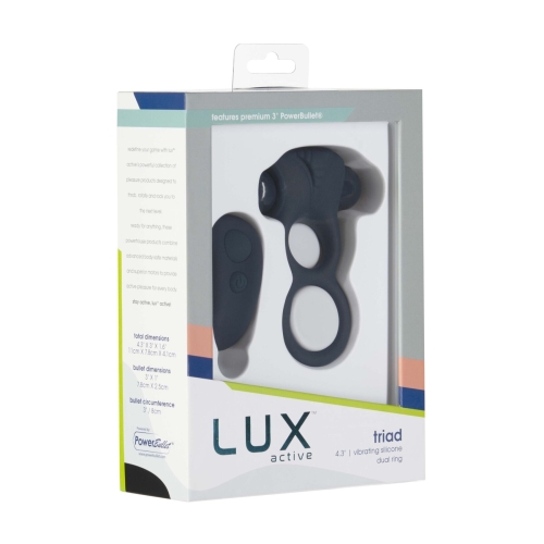 Подвійне ерекційне кільце Lux Active Triad-Vibrating Dual Cock Ring з вібропулею і пультом ДУ - 9