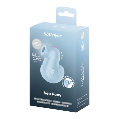 Вакуумный клиторальный стимулятор голубого цвета Satisfyer Sea Pony - 5