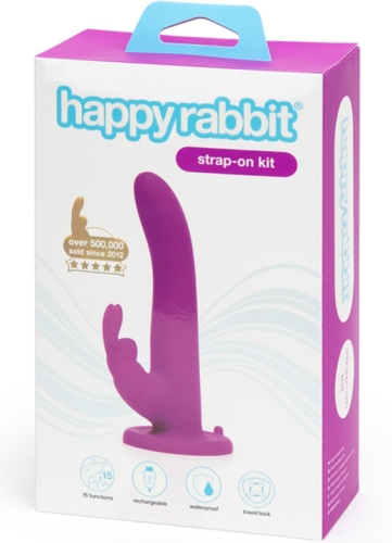Двойной ременной вибрострапон фиолетового цвета с черными трусиками Fifty Shades of Grey Happy Rabbit Rechargeable Vibrating Strap On Harness Set - 5