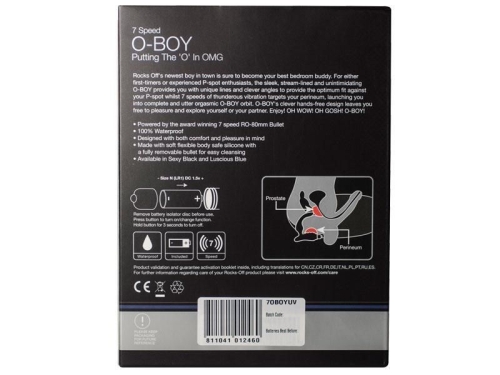 Массажер простаты Rocks Off O-Boy Blue Синий анатомический силиконовый Рокс Офф О Бой 7 режимов вибрации - 3