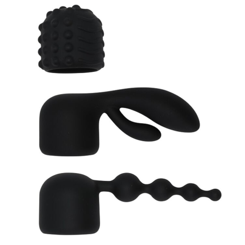 Вібромасажер Wand для інтимних зон з трьома насадками чорний Pornhub Spell Wand Set - 9