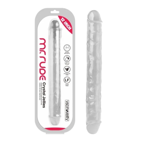 Фаллоимитатор реалистичный двойной Mr. Rude Crystal Jellies Realistic Double-ended Dildo прозрачный - 1