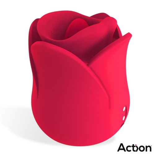 Клиторальный вибратора в форме розы с язычком красного цвета Action Meryl Vibe Stimulator Rose Shaped Tongue 2 Motors - 2