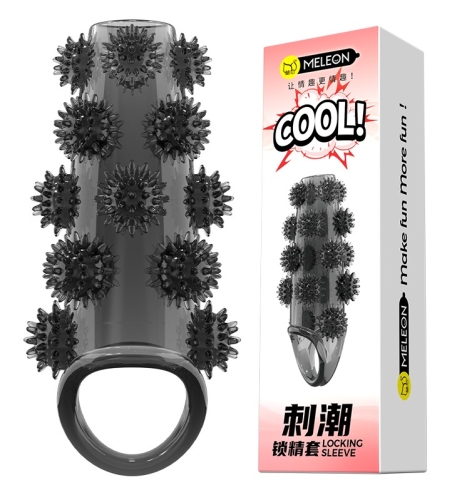 Стимулююча насадка на член із пухирцями чорна Meleon - Sting Tide Locking Sleeve - 1
