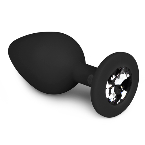 Анальная пробка силиконовая черная с серебристым кристаллом EasyToys длина 85 мм - 1