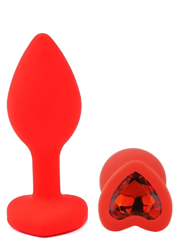 Силиконовая красная анальная пробка с красным кристаллом в форме сердца EGZO Silicone Heart Plug размер S - 2