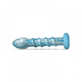 Анальная пробка рельефная стеклянная голубого цвета Gildo Ocean Wave Glass Dildo