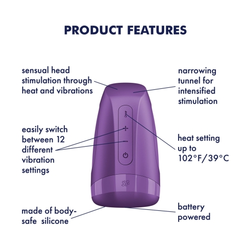 Мастурбатор имитатор минета, подогрев и вибрация фиолетовый Satisfyer Men Heat Vibration Battery Series - 6