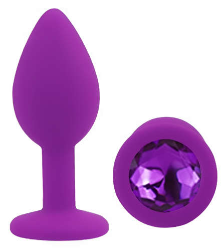 Силіконова фіолетова анальна пробка з фіолетовим кристалом EGZO Silicone Round Plug розмір S - 2