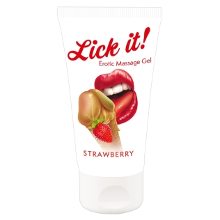 Веганский массажный гель на водной основе с ароматом и вкусом клубники Lick-it 50 мл
