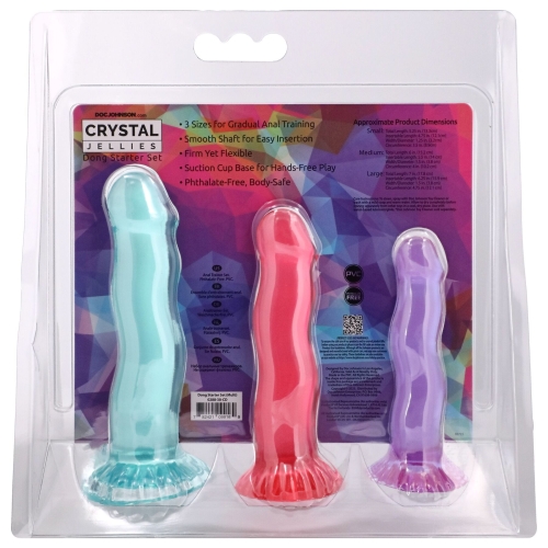 Набор фаллоимитаторов на присоске розовый фиолетовый зеленый Doc Johnson Crystal Jellies - Dong Starter Set - 15