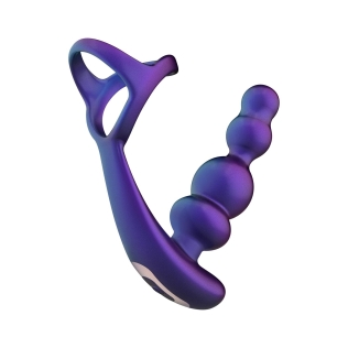 Вибромассажер простаты с эрекционным кольцом фиолетовый Hueman Stellar Force Anal Beads with Cockring