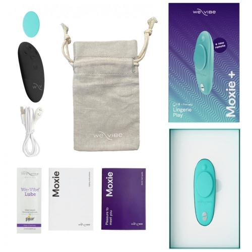 Смарт мини вибротрусики голубой с черным пультом управления We Vibe Moxie - 7