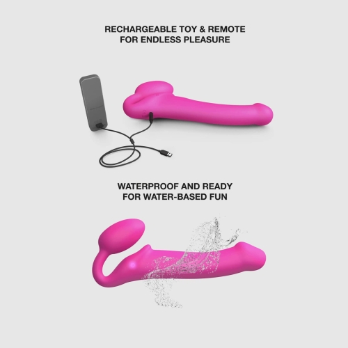 Безременной вибрострапон розового цвета с пультом ДУ Strap-On-Me Vibrating Fuchsia размер L - 4