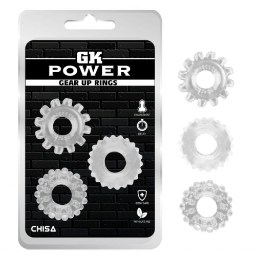 Набор из 3 эрекционных колец на член прозрачные Chisa Gear Up - 1