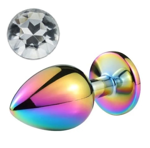Металева анальна пробка хамелеон з безбарвним кристалом SKN Rainbow 01 розмір S - 1