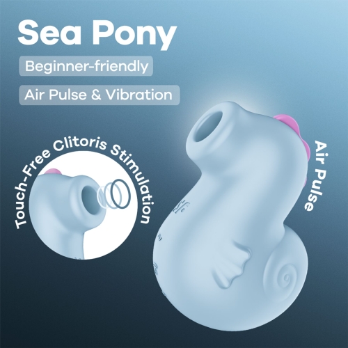 Вакуумный клиторальный стимулятор голубого цвета Satisfyer Sea Pony - 6