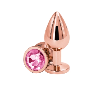 Анальная пробка золотистая с розовым камушком NS Novelties Rear Assets - Rose Gold размер Medium