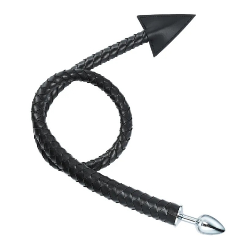 Анальний корок з довгим чорним хвостом Leather Tail with Metal Plug - 2